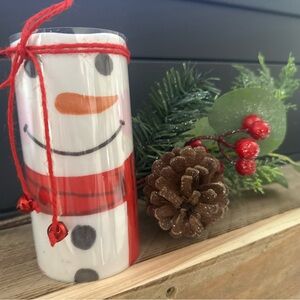 Festive LED Snowman Candle Holder with Red Accents